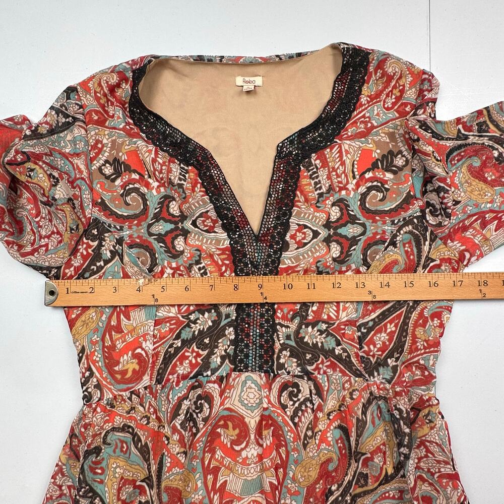 Reba Dress Womens Small Brown Paisley Maxi Tiered Bell Sleeve Boho Hippie Beach - Picture 11 of 14